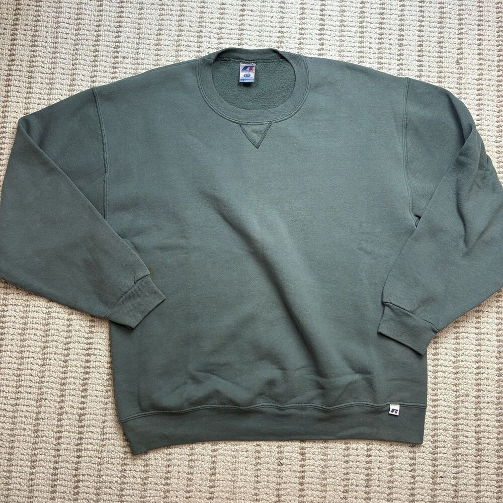 Vintage Russell Athletic Blank Crewneck Sweatshirt Dark Green Men’s Large L